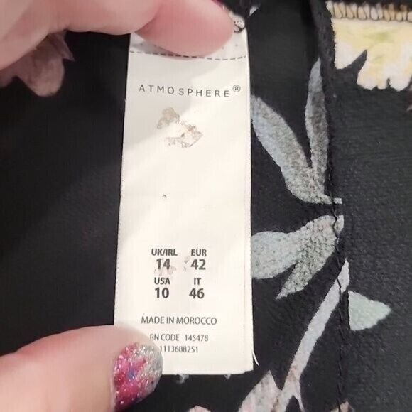 Atmosphere Midi Black Floral Short Sleeve Asymmetrical Dress Women's 10 - Picture 5 of 6